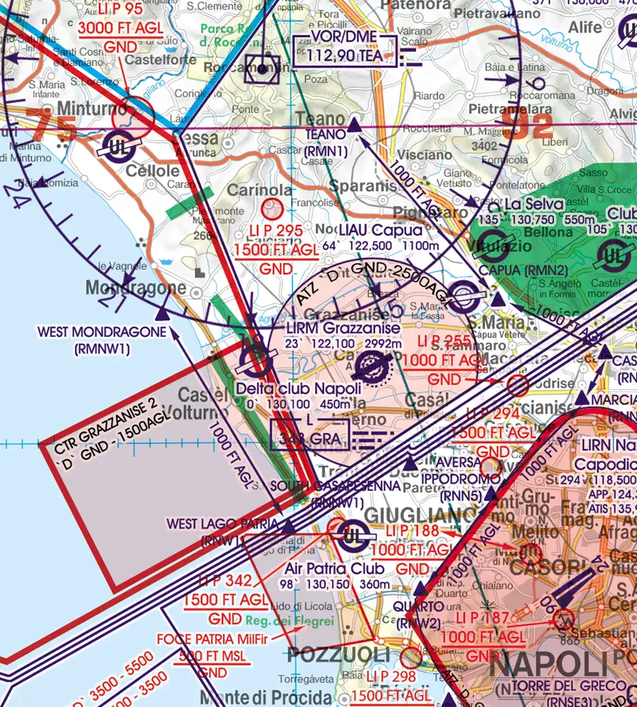 Military Airport on the VFR Chart of Italy in 500k