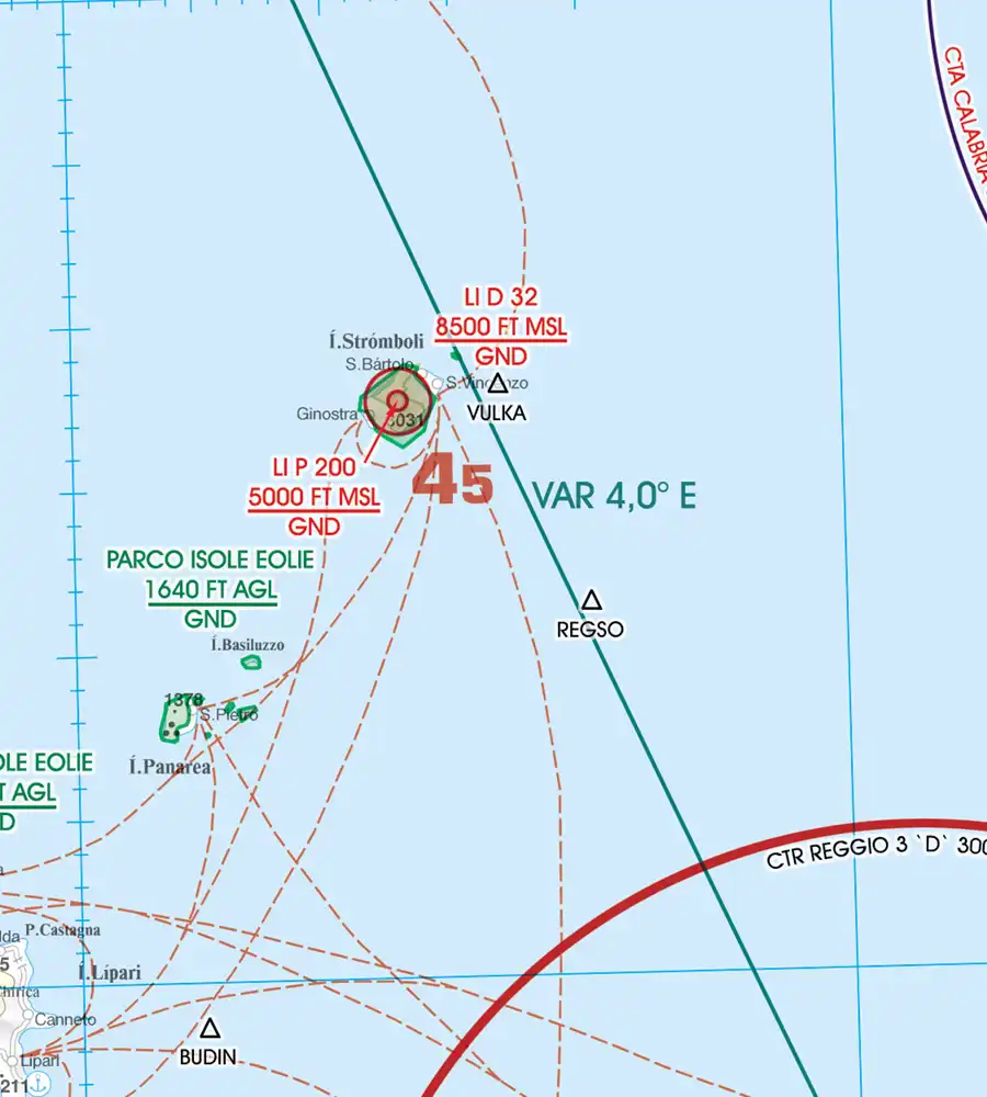 Restricted Danger Area on the aeronautical Chart of Italy in 500k