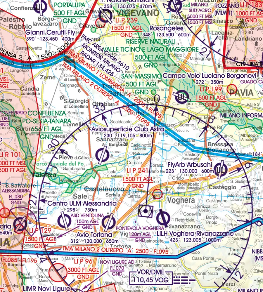 VOR/DME in 500k on the VFR Chart of Italy
