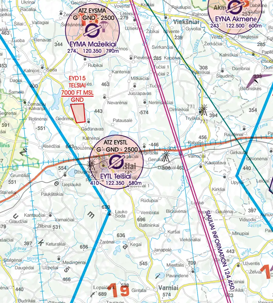 ATZ Danger Area on the VFR Chart of Lithuania in500k