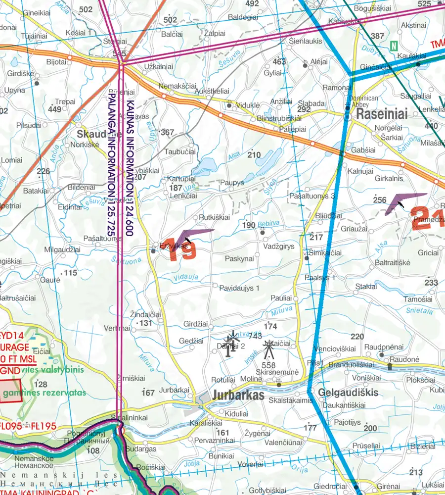 FIR Flight Information Region on the aeronautical Chart of Lithuania in 500k