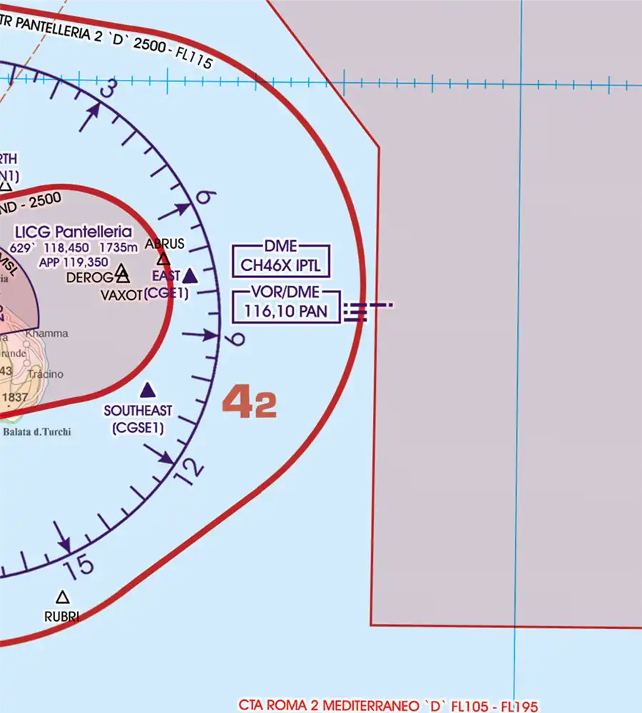 Radio Navigation aids on the VFR Chart for Malta and Sicilia in 500k