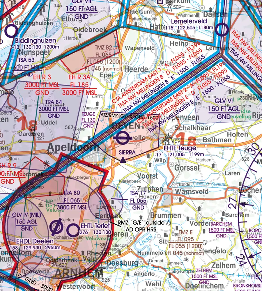 ATZ Airport Traffic Zone on the ICAO Chart of the Netherlands in 500k