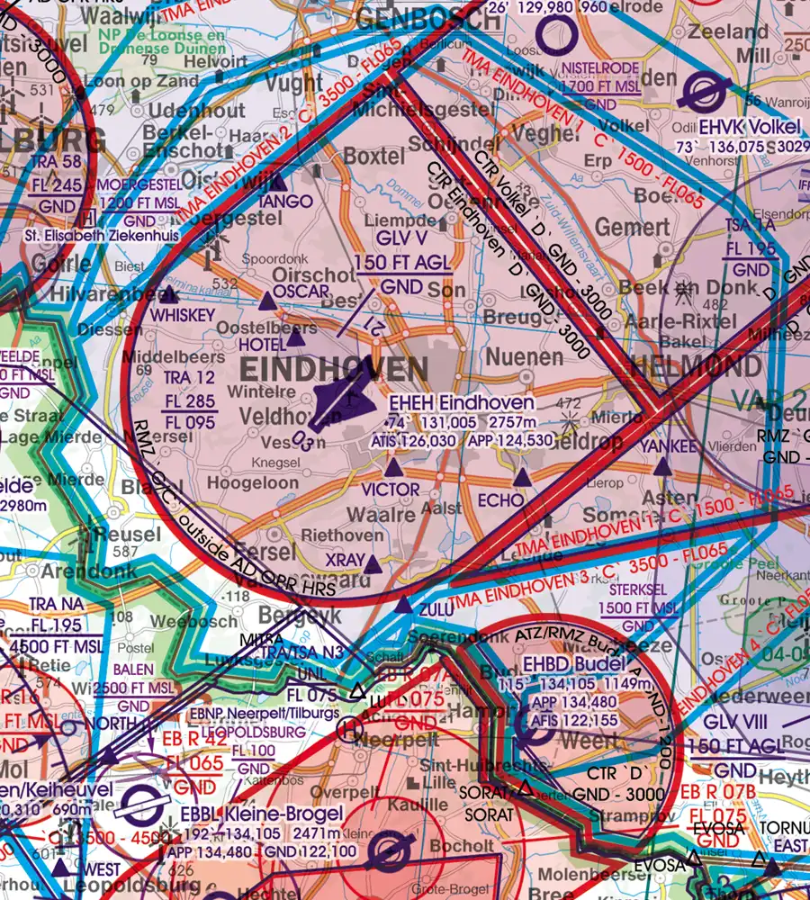 Danger Area on the 500k aeronautical Chart of the Netherlands