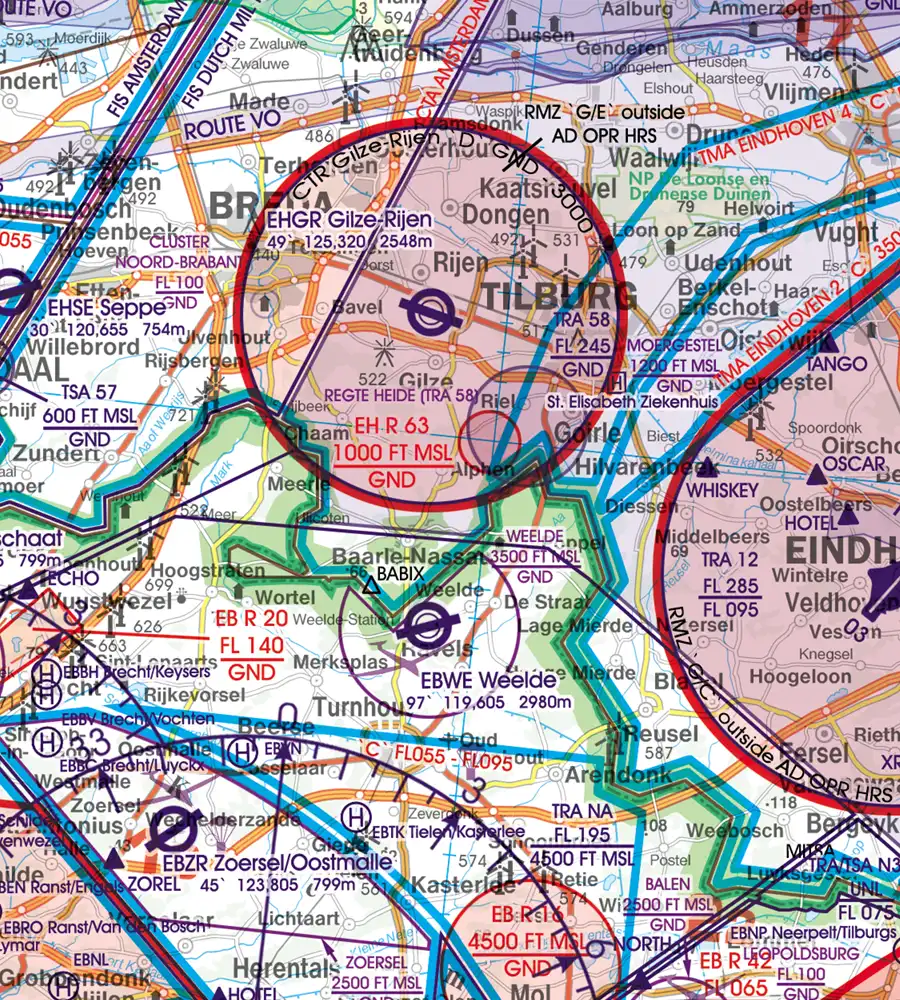 Restricted Area on the 500k ICAO Chart of the Netherlands