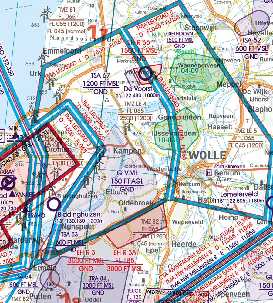 TMZ Transponder Mandatory Zone on the 500k aeronautical Chart of the Netherlands