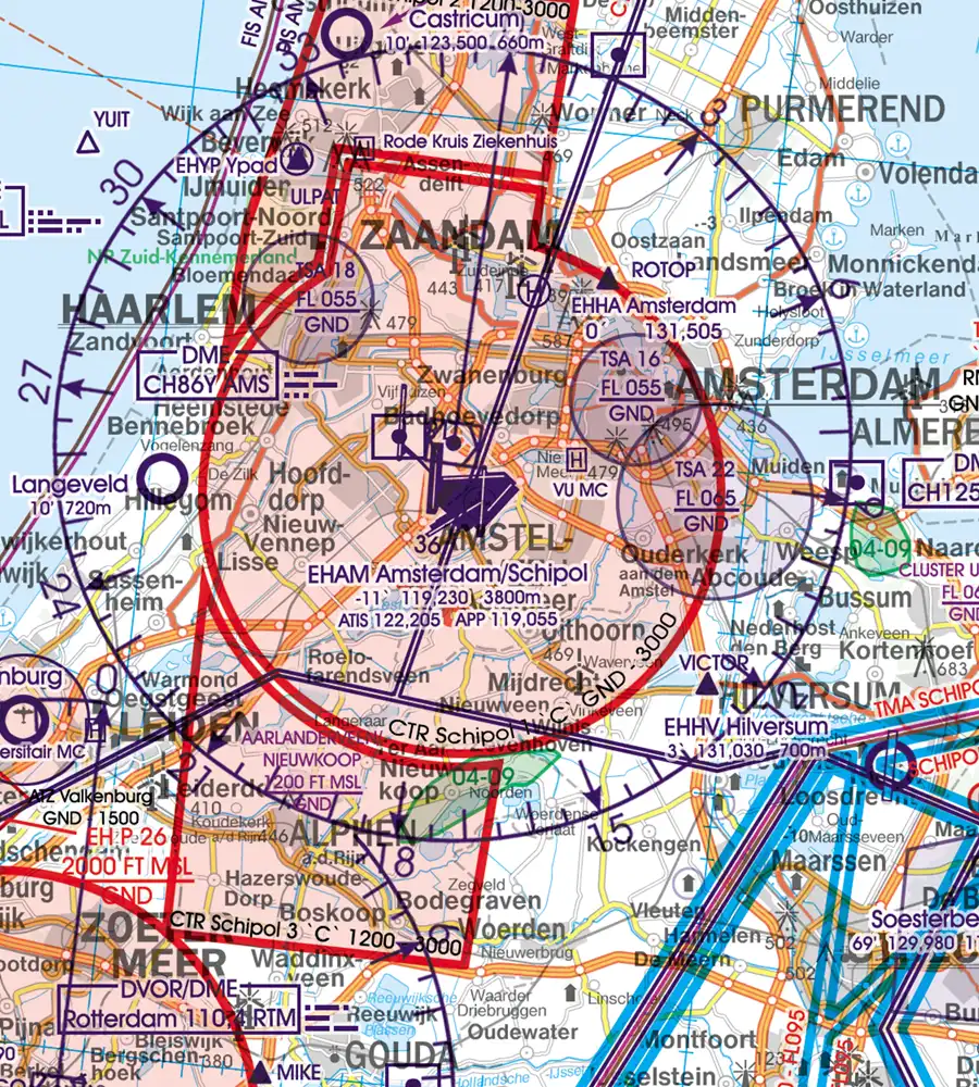 TSA CTR on the 500k VFR ICAO Chart of the Netherlands