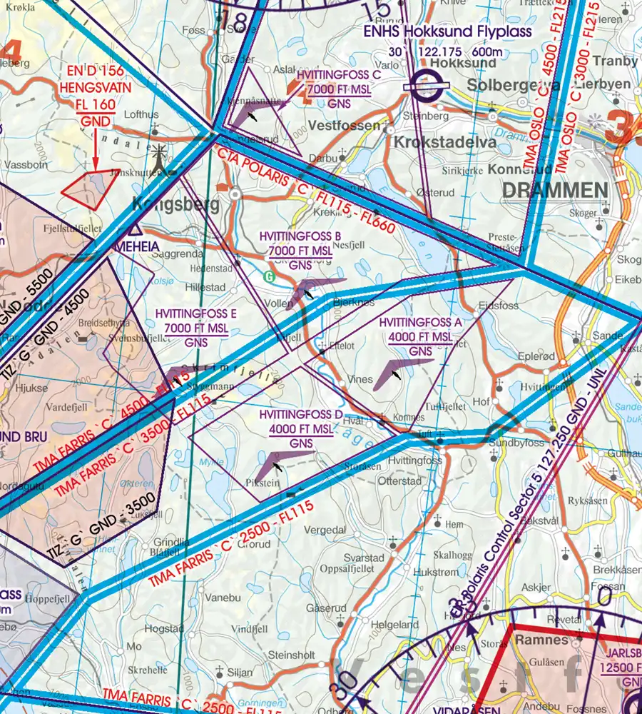 Area of Sporting and Recreational Activities on the 500k ICAO Chart of Norway