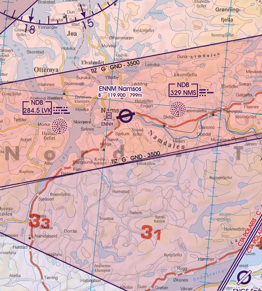 TIZ Traffic Information Zone on the ICAO Chart of Norway in 500k