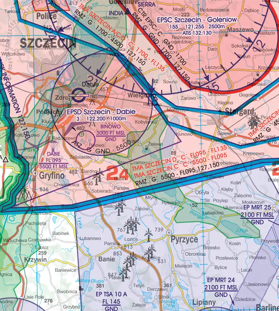 ATZ Aerodrome Traffic Zone on the VFR Chart of Poland in 500k