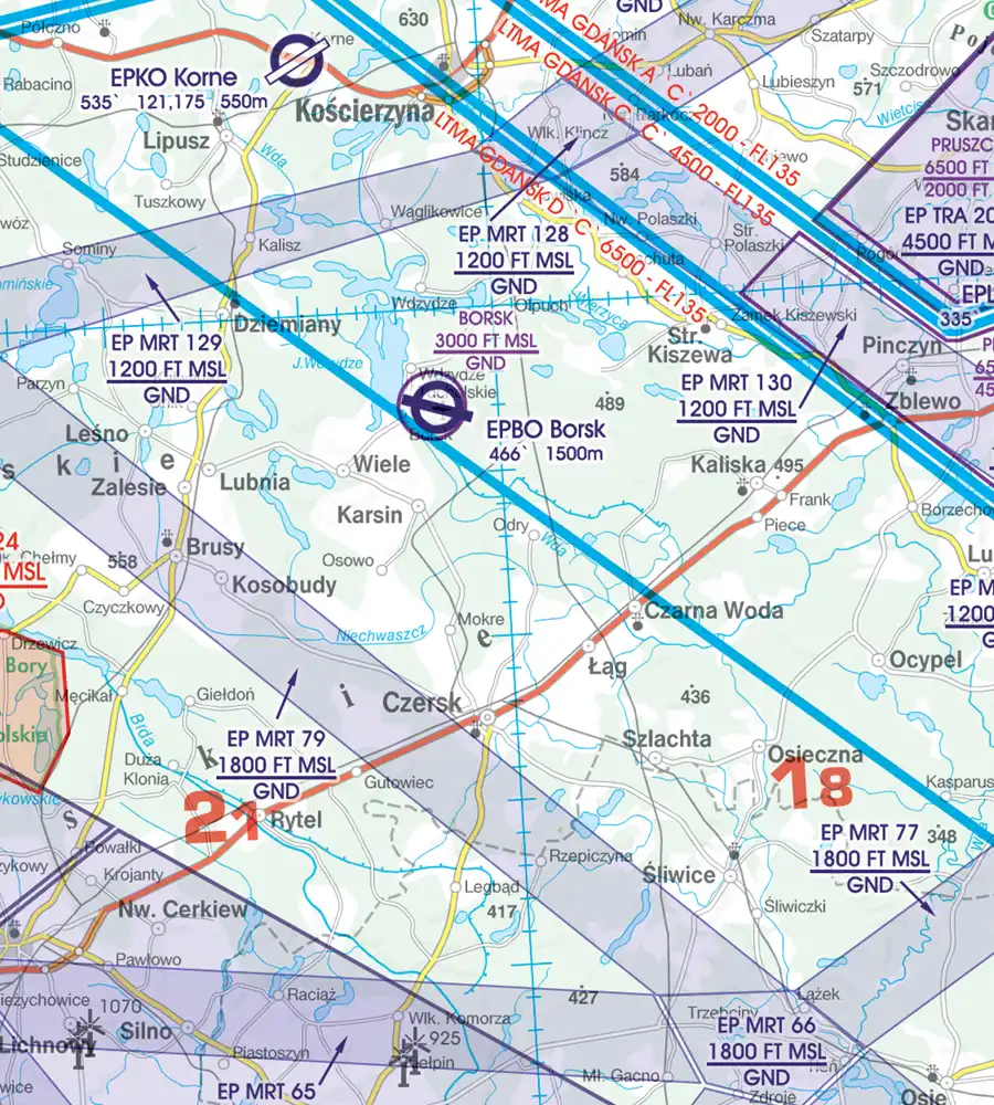 Area of Sporting and Recreational Activities on the 500k VFR Chart of Poland