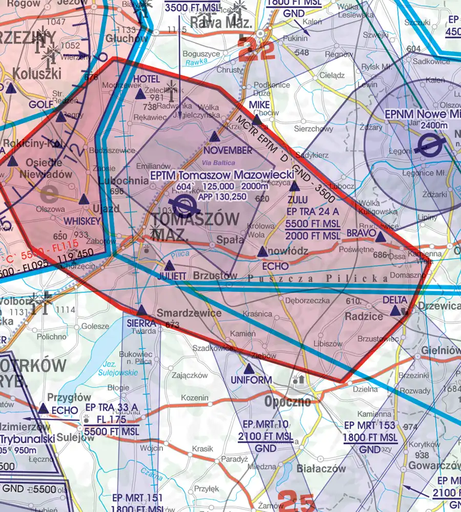 Military Airport on the 500k aeronautical Chart of Poland