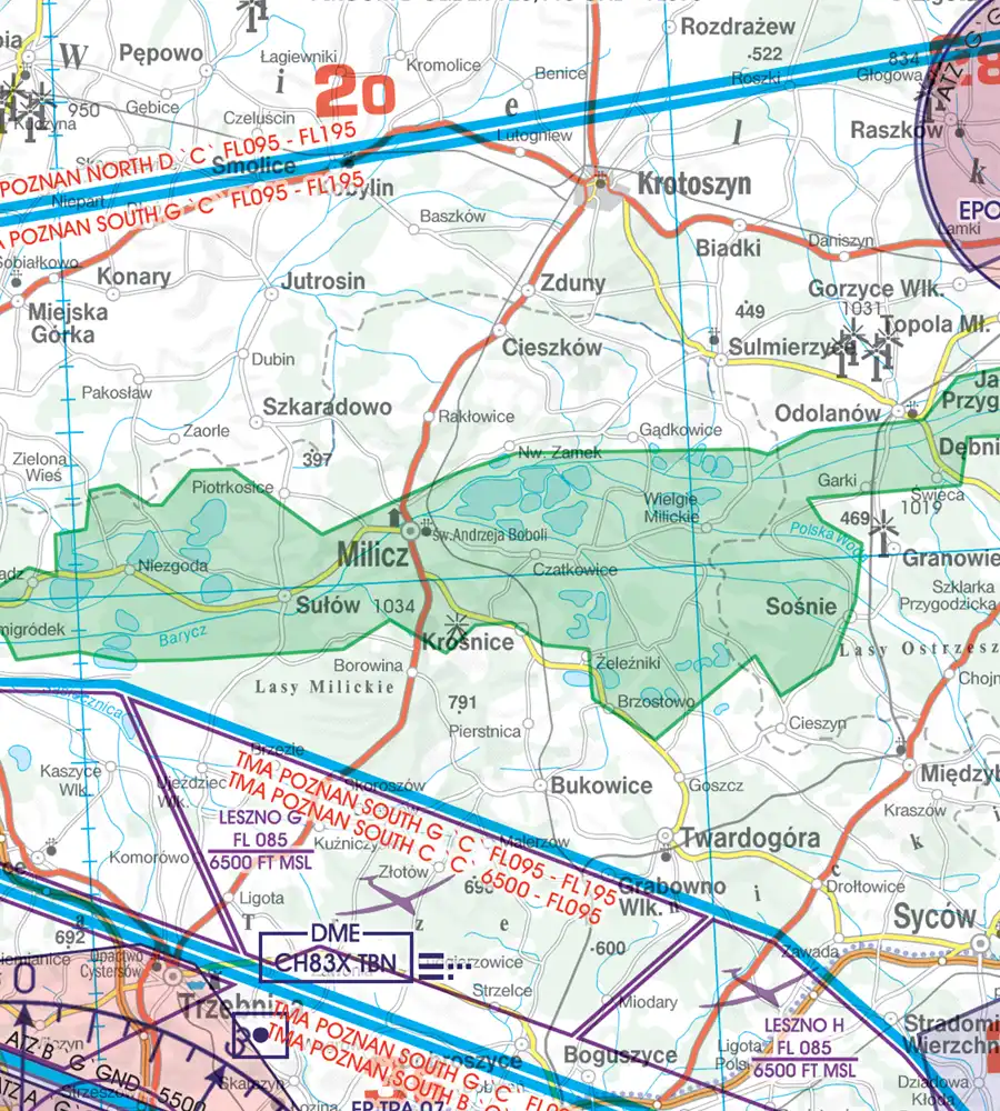 Natural Reserve on the aeronautical Chart of Poland in 500k