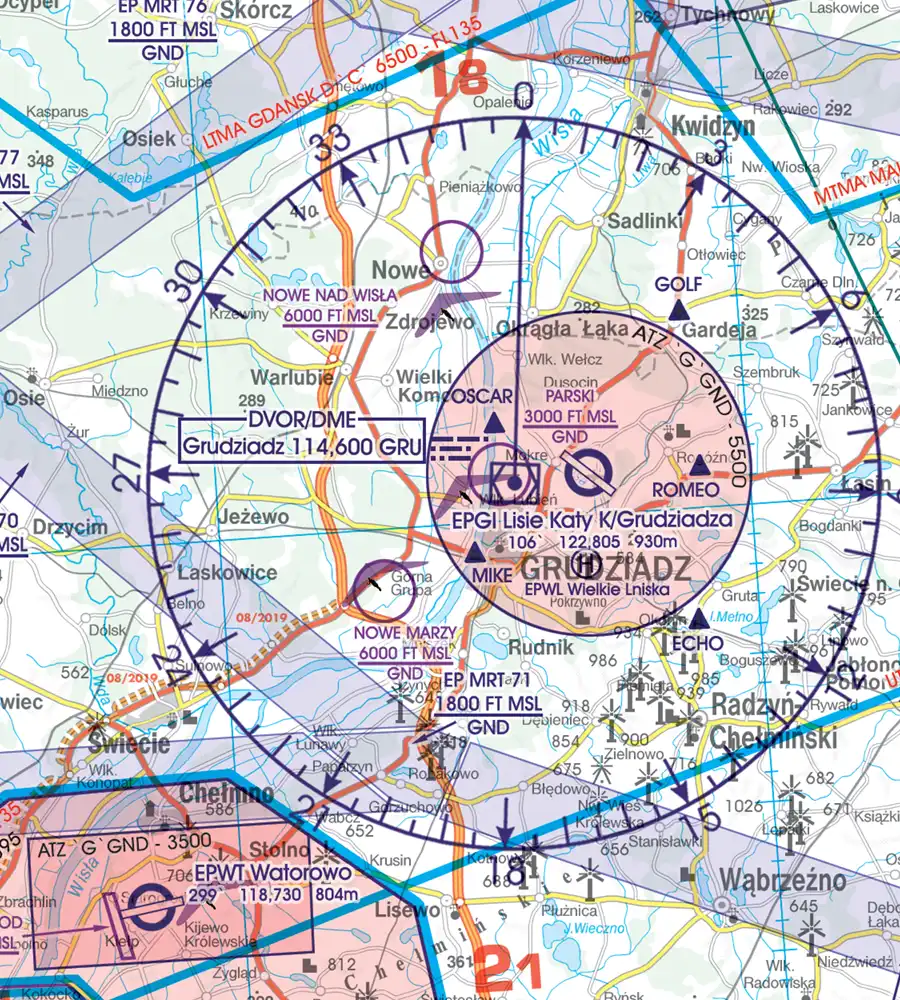 Radio Navigation aid on the 500k VFR Chart of Poland