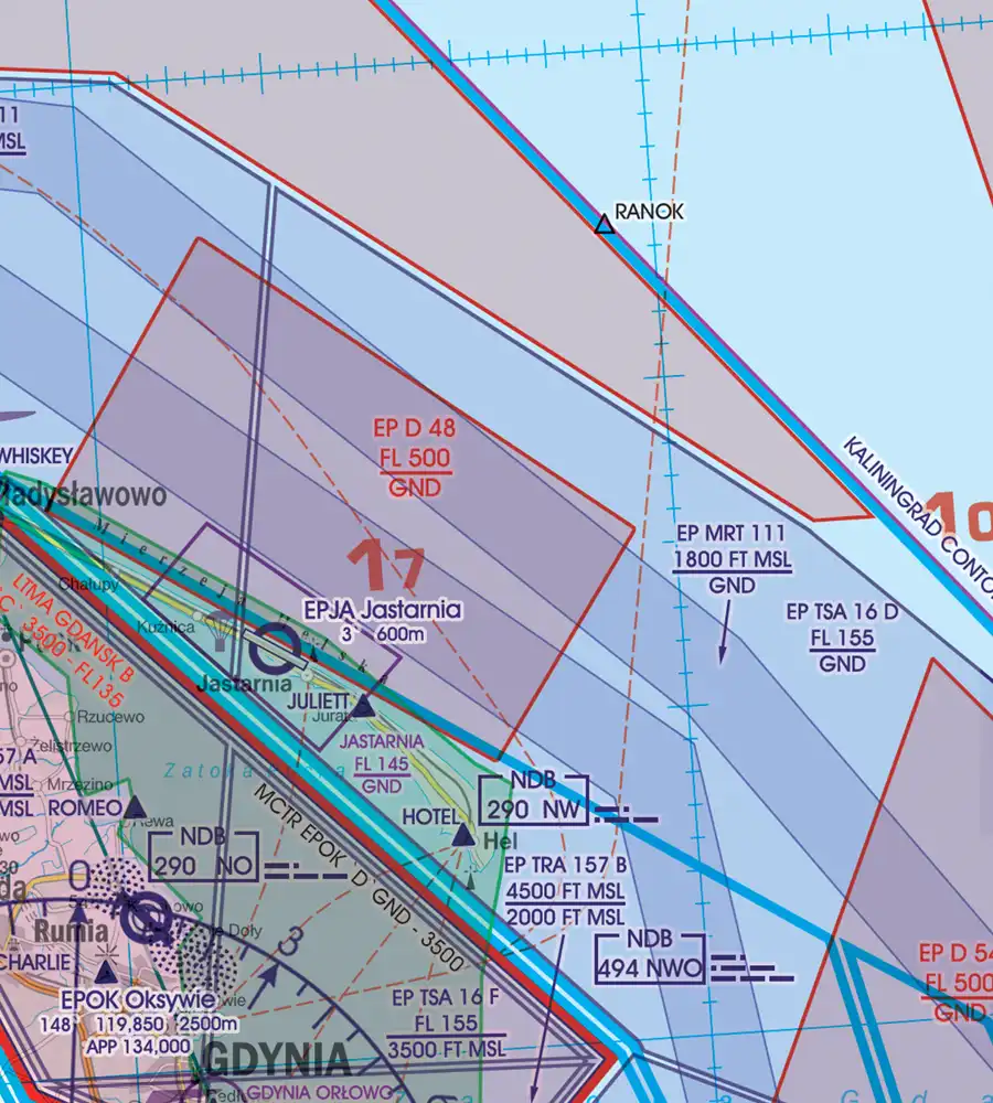 VAR magnetic Variation on the 500k VFR ICAO Chart of Poland