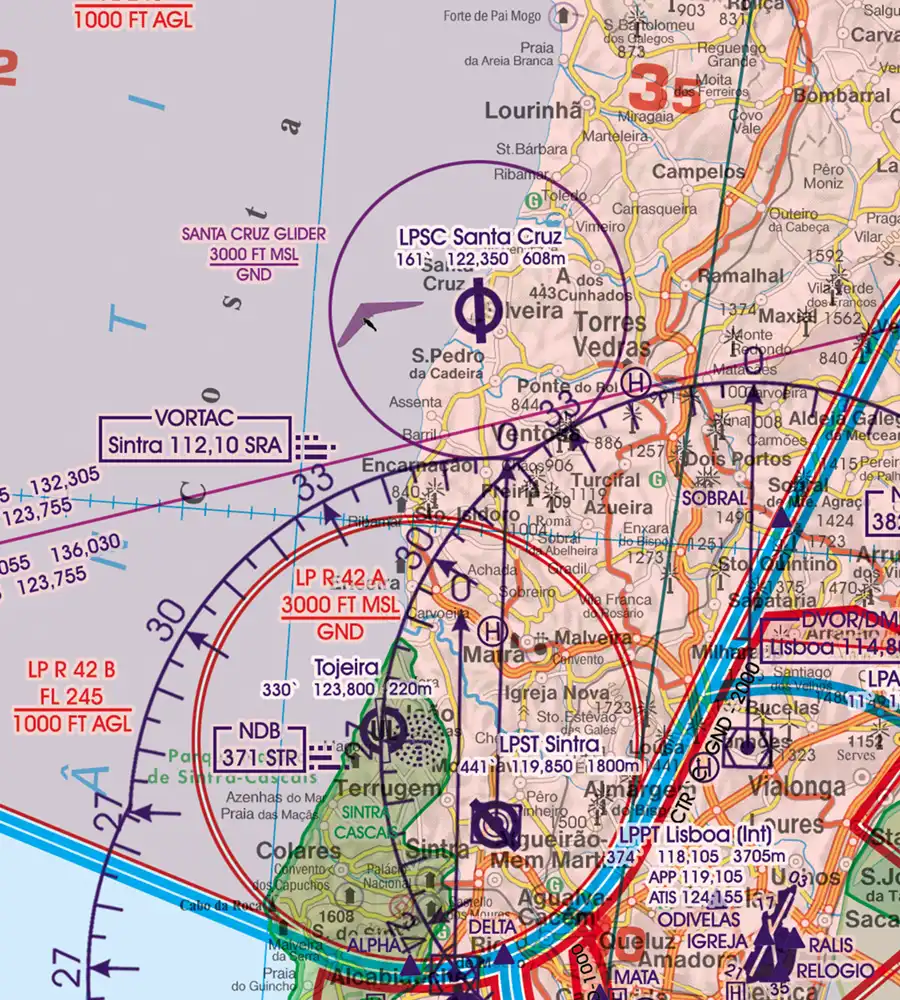 Area of Sporting and Recreational Activities on the 500k VFR Chart of Portugal