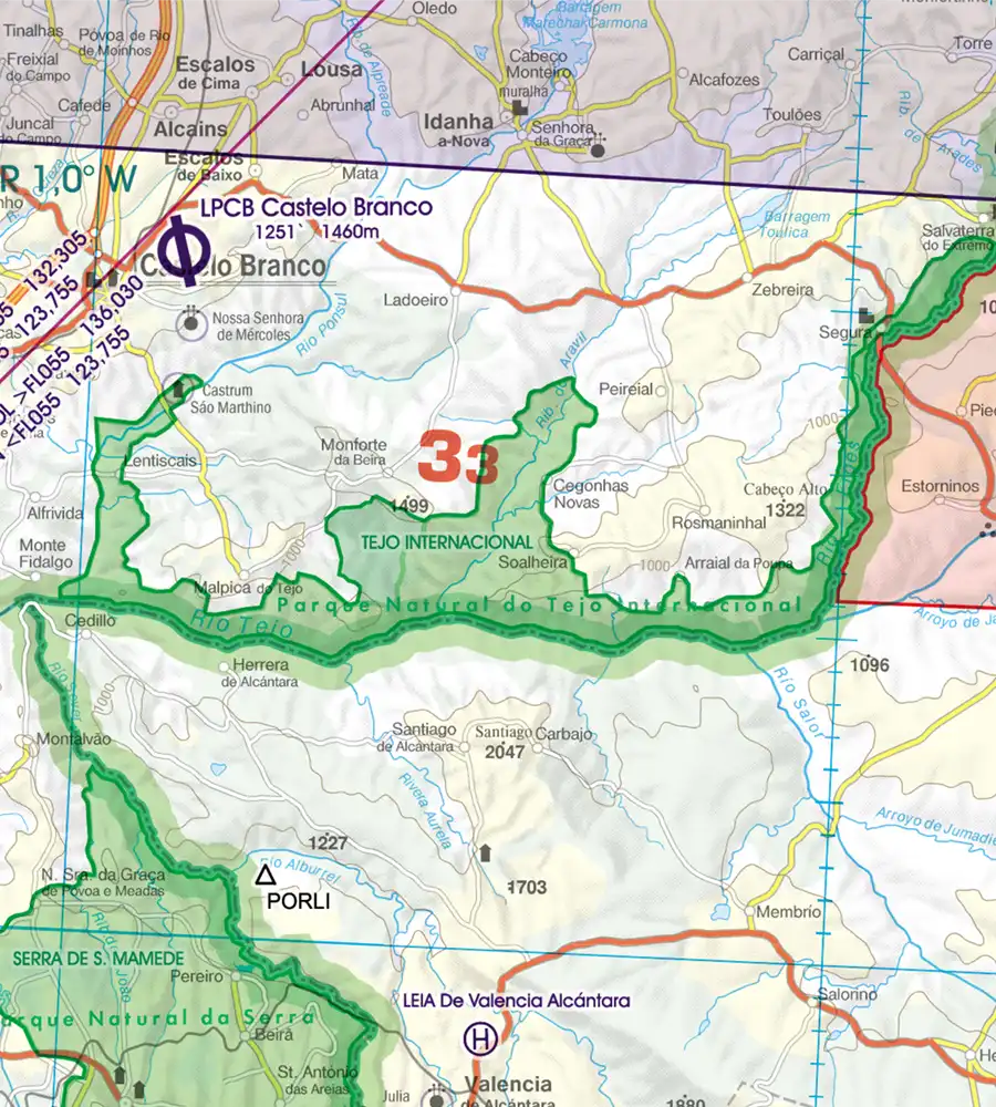 Border Crossing on the 500k ICAO Chart of Portugal