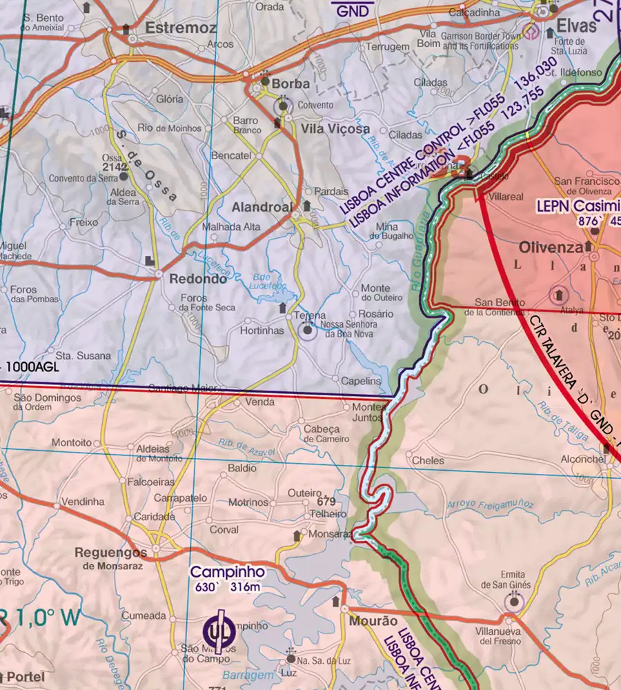 CTR Control Zone on the ICAO Chart of Portugal in 500k