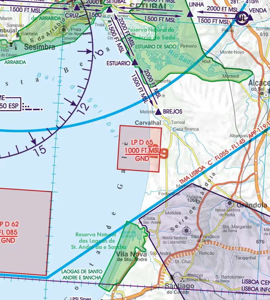 Danger Area on the 500k aeronautical Chart of Portugal