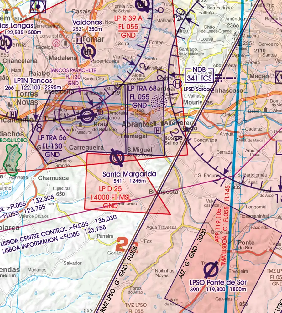 Military Airport on the VFR Chart of Portugal in 500k
