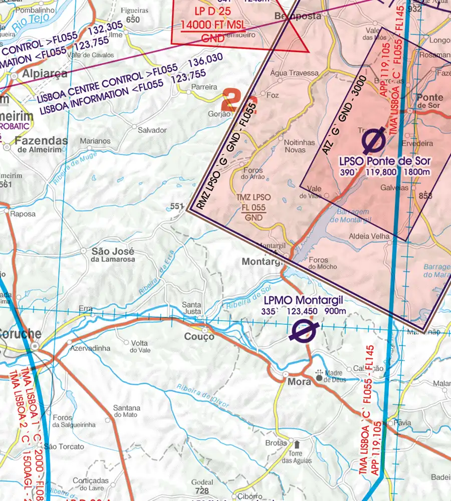 TMZ Transponder Mandatory Zone on the 500k ICAO Chart of Portugal