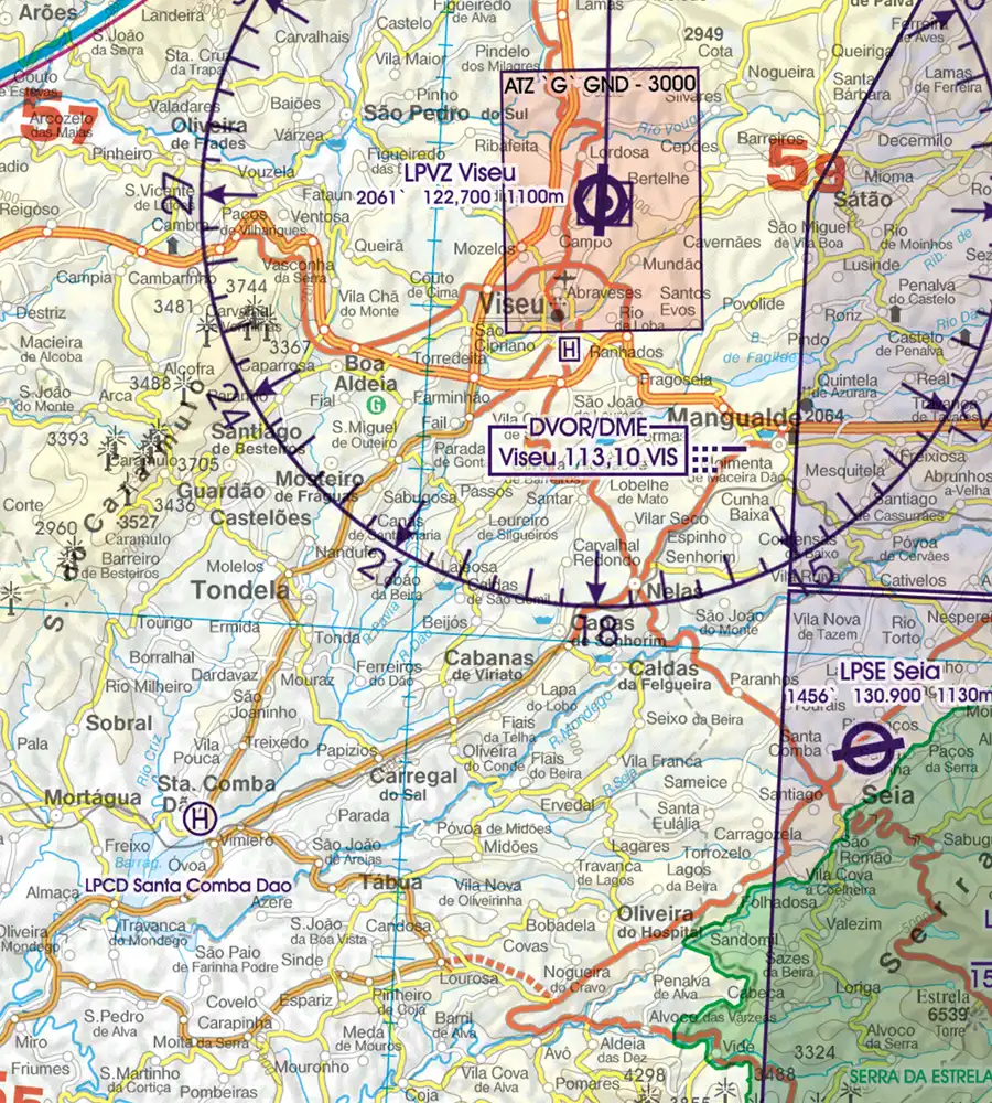 VOR Radio Navigation aids on the 500k ICAO Chart of Portugal