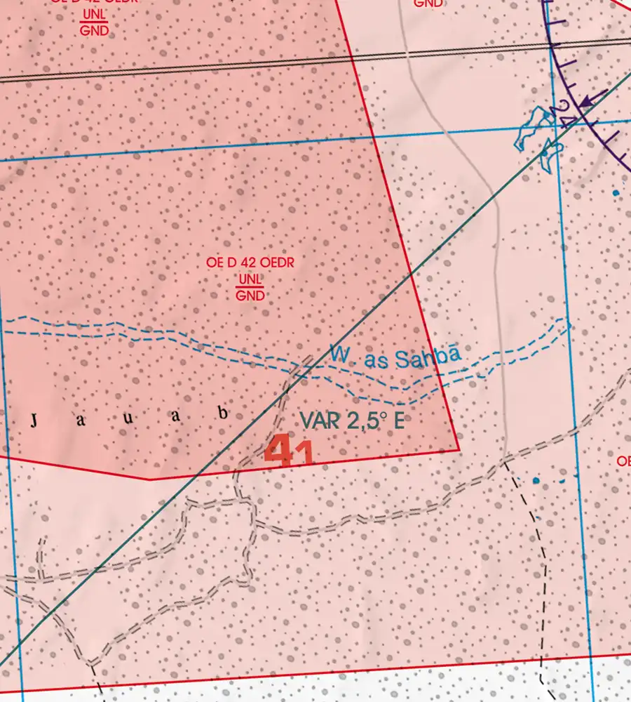VOR magnetic Variation on the 500k aeronautical Chart of Saudi Arabia