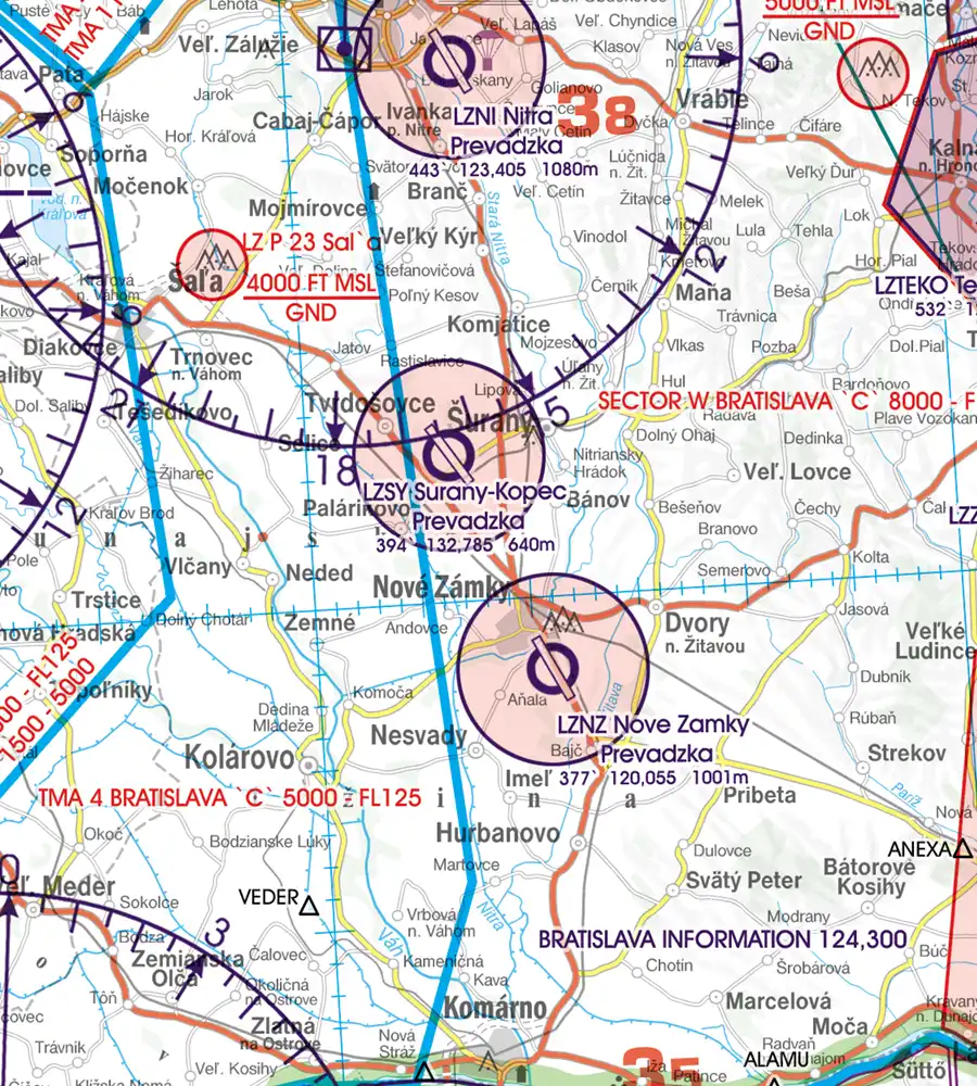 ATZ Aerodrome Traffic Zone on the 500k aeronautical Chart of Slovakia