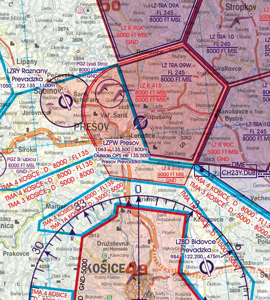 Military Airport on the aeronautical Chart of Slovakia in 500k