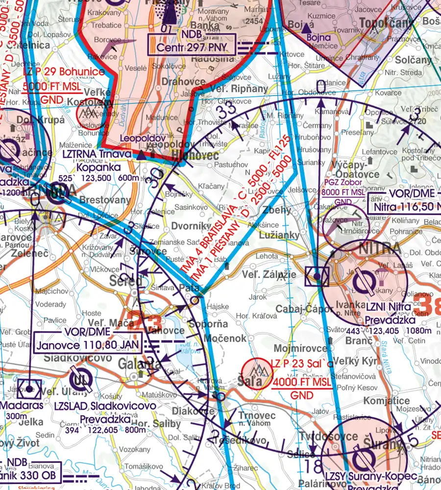 TMA Terminal Control Area on the 500k ICAO Chart of Slovakia
