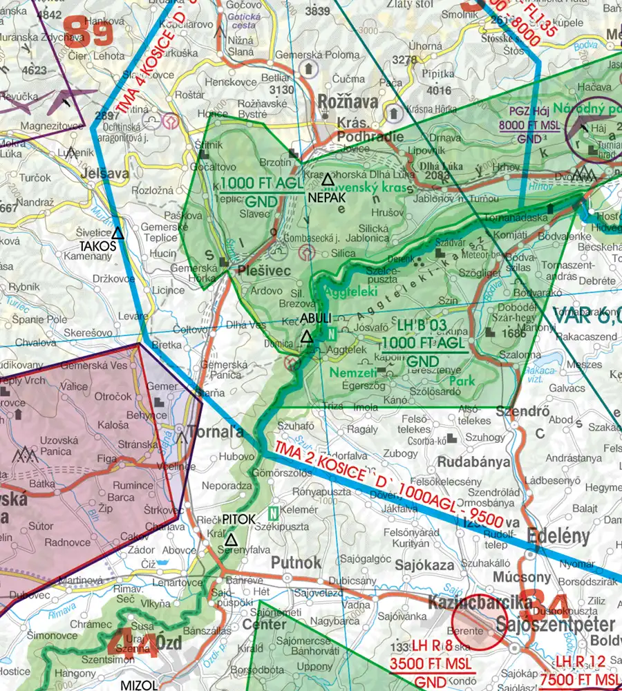 Border Crossing on the 500k aeronautical Chart Slovakia