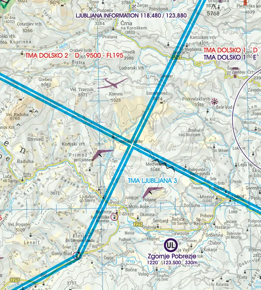 Area of Sporting and Recreational Activities on the VFR Chart of Slovenia in 200k