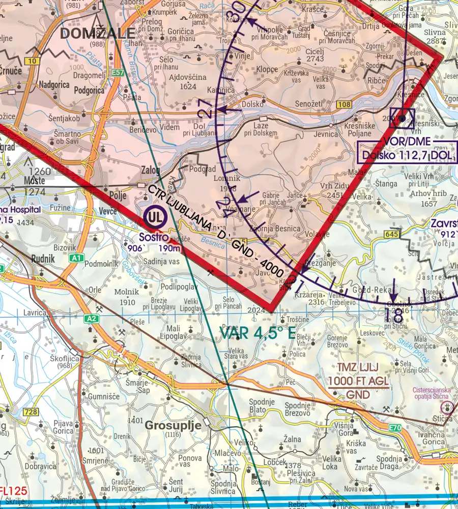 CTR Control Zone on the VFR Chart of Slovenia in 200k