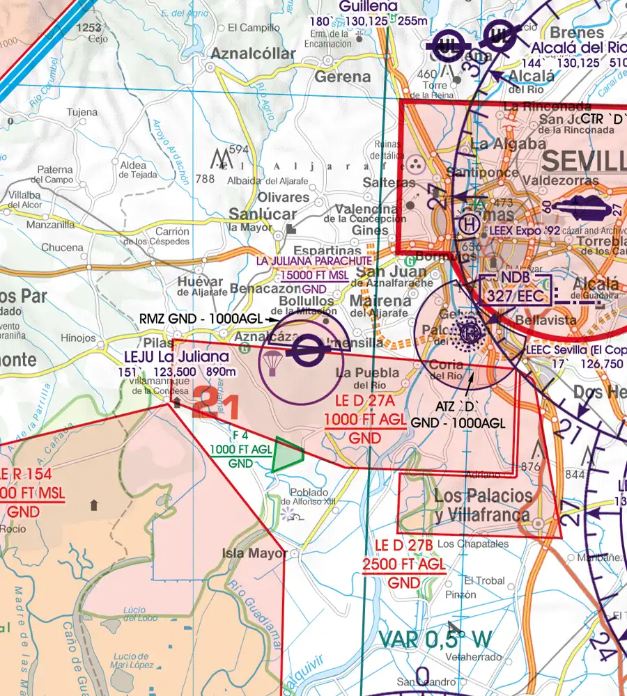 Area of Sporting and Recreational Activities on the 500k VFR Chart of Spain