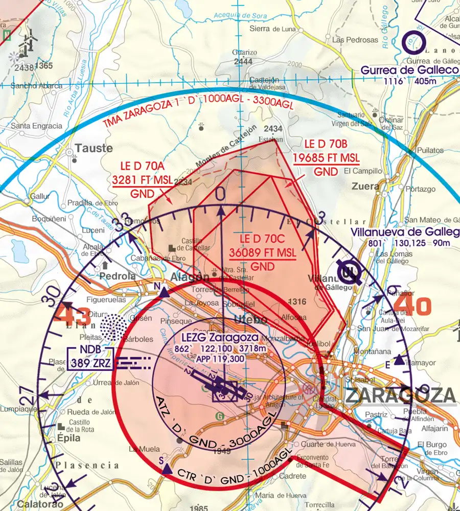 Danger Area on the aeronautical Chart of Spain in 500k