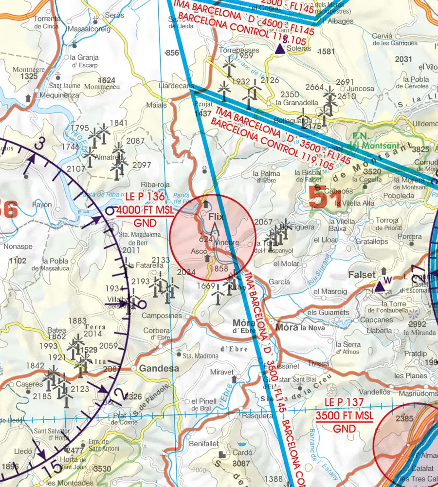 TMA Terminal Control Area on the VFR Chart of Spain in 500k