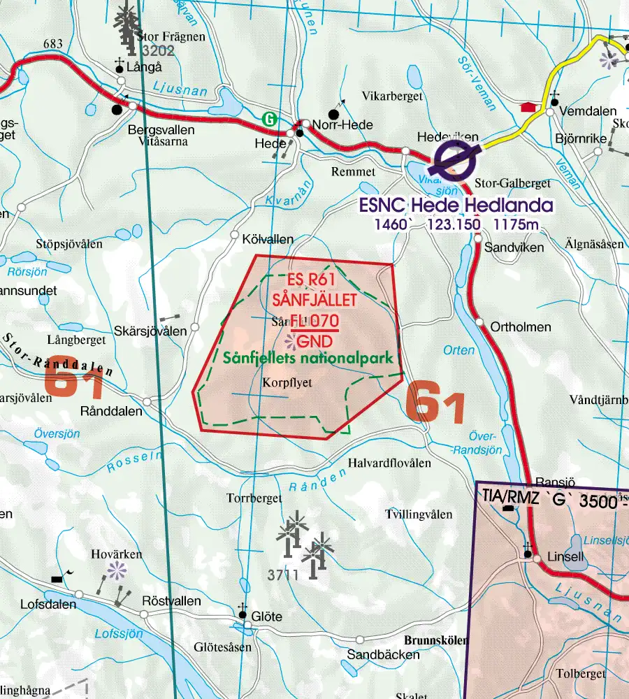 Natural Reserve on the aeronautical Chart of Sweden in 500k