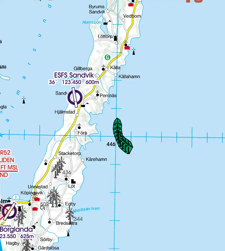 Wind Turbines Offshore on the 500k ICAO Chart of Sweden