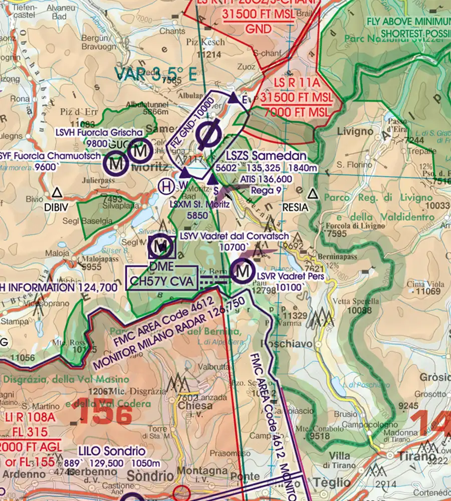 ATZ Aerodrome Traffic Zone on the ICAO Chart of Switzerland in 500k