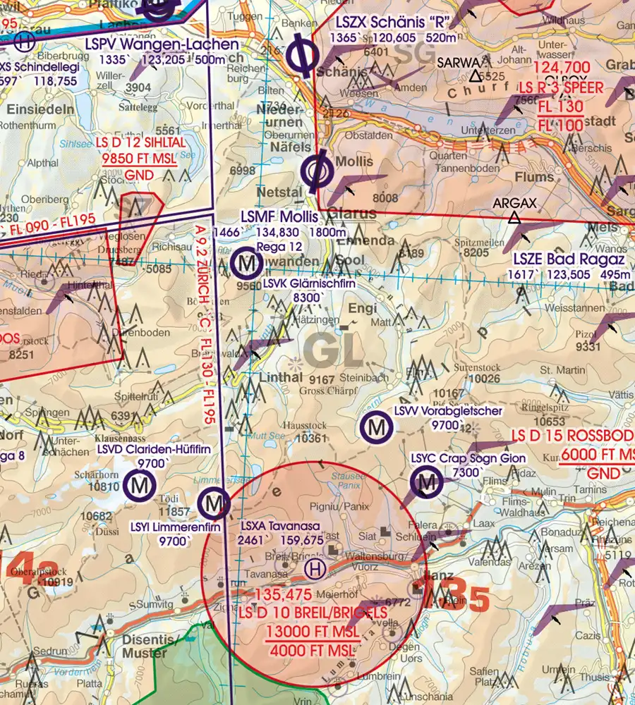 Military Heliport on the aeronautical Chart of Switzerland in 500k