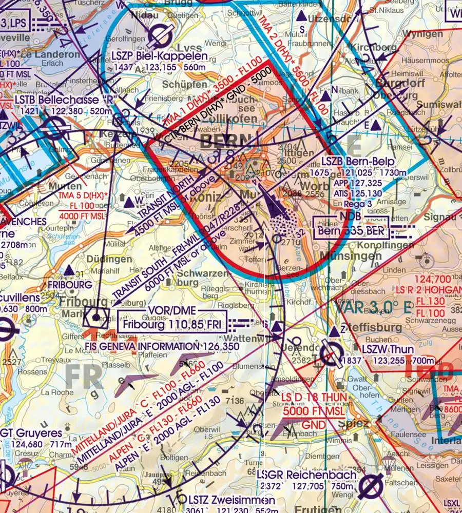 Approach Procedure on the 500k ICAO Chart of Switzerland