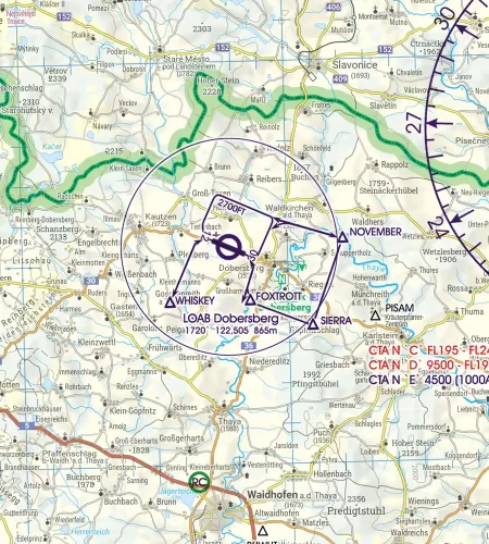 Approach Procedure and Traffic Pattern on the 200k VFR Chart of Austria