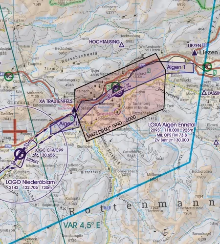 MATZ Military Traffic Zone on the VFR ICAO Chart of Austria in 200k