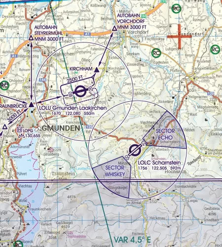 Traffic pattern and approach procedure on the VFR Chart of Austria in 200k
