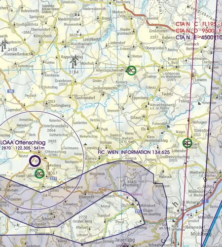Model Aircraft Airfield on the VFR ICAO Chart of Austria in 200k