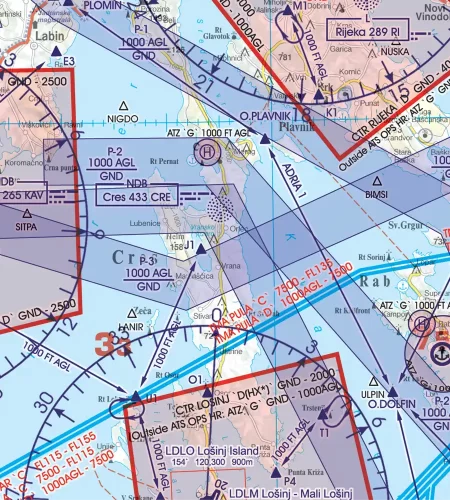 Military low level flying zone on the Croatia ICAO Chart in 500k