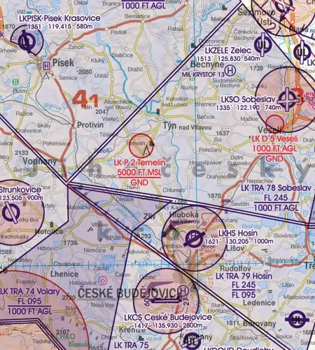 Prohibited Restricted Area on the 500k VFR Chart of Czechia