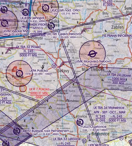 Sporting and Recreational Activities on the 500k ICAO VFR Chart of Czechia