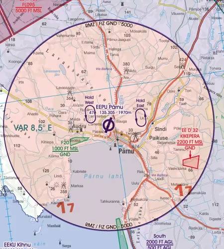 Airport Approach Procedure in 500k on the ICAO Chart of Estonia