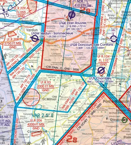 CTR Control Zone on the VFR Chart of France in 500k